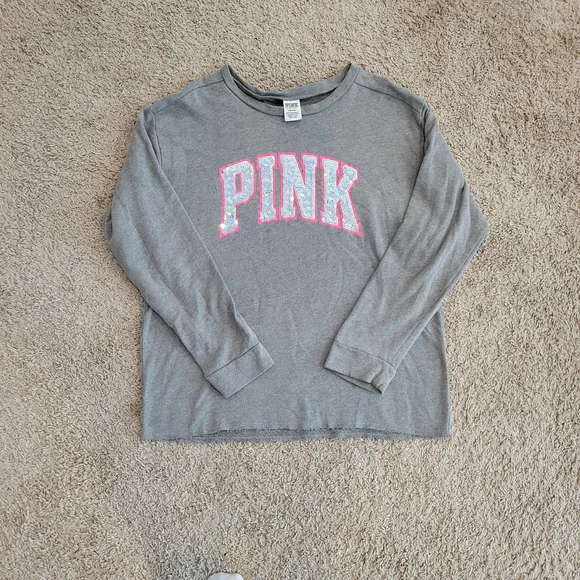 PINK Victoria's Secret Gray Sweatshirt with Pink Logo - Picture 1 of 4